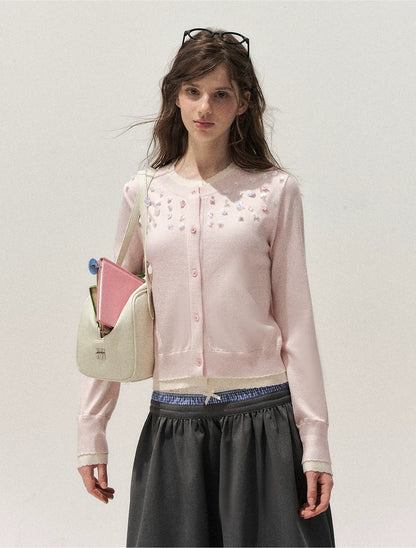 Hand Beaded Colorblock Knit Cardigan