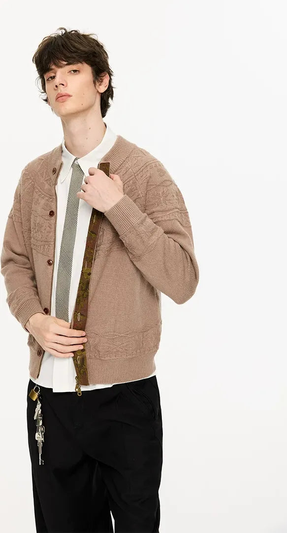 Jacquard Knit Zip Cardigan