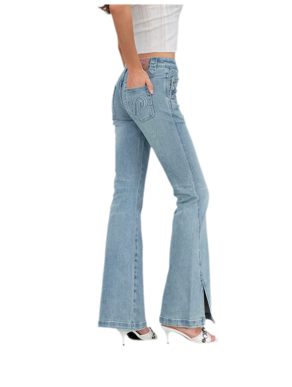 Washed Slit Flare Jeans