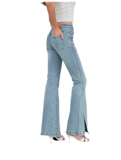 Washed Slit Flare Jeans
