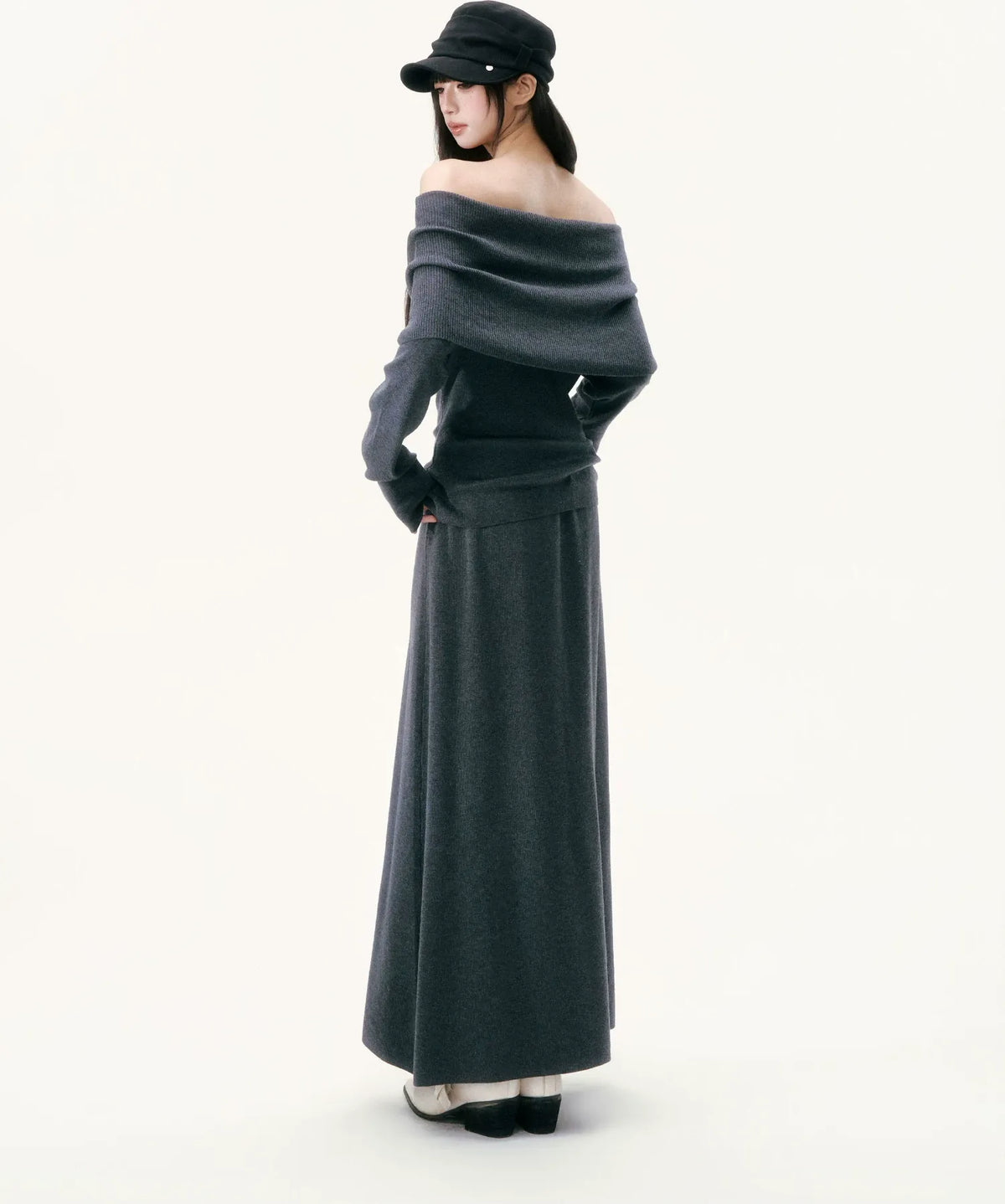 Wool Blend Off-Shoulder Skirt Set