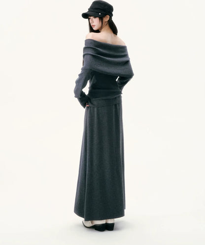 Wool Blend Off-Shoulder Skirt Set