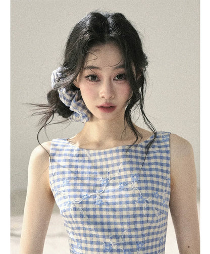 Breeze Check Embroidered Dress