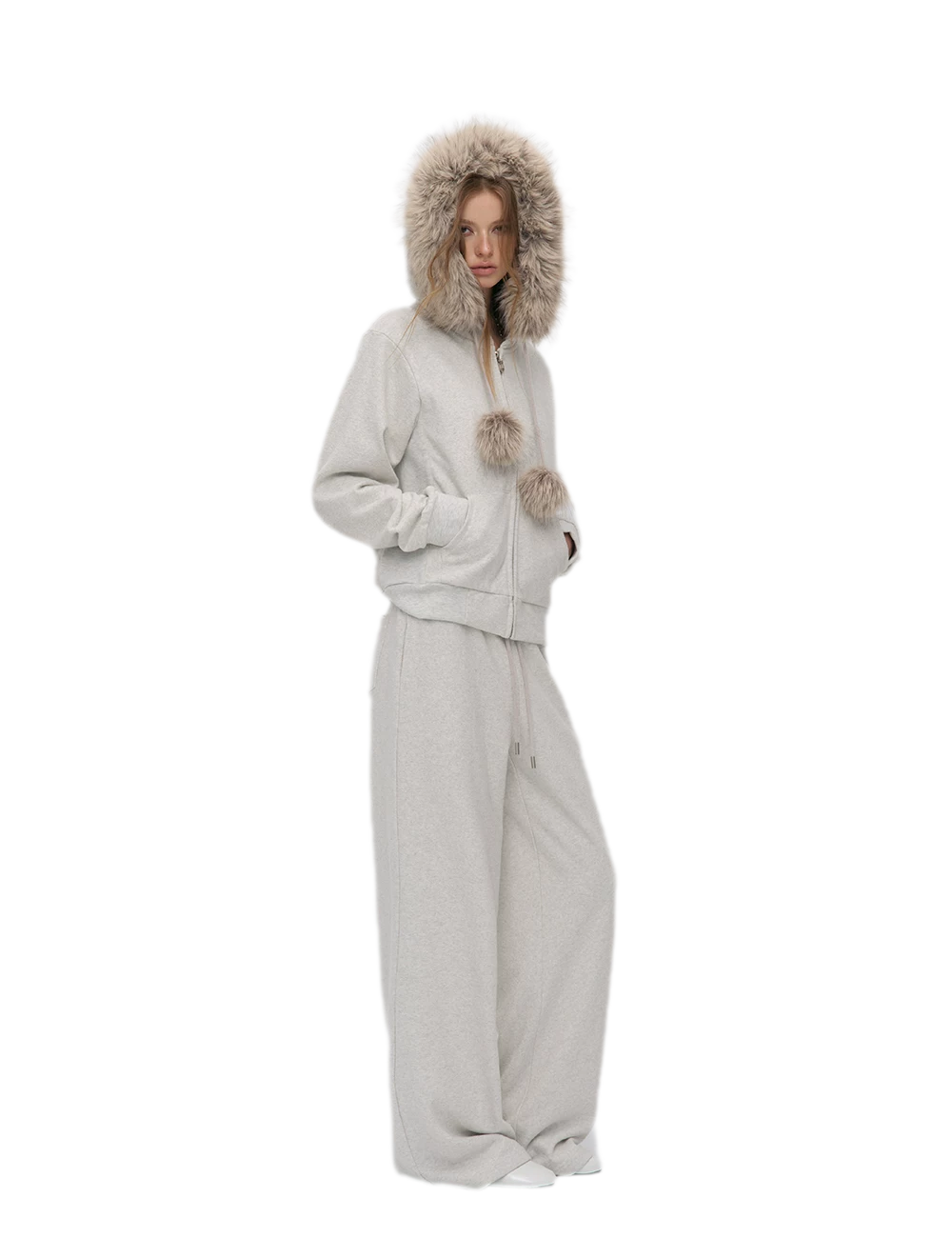 Contrast Fur Hooded Tracksuit