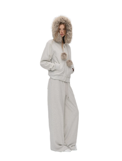 Contrast Fur Hooded Tracksuit