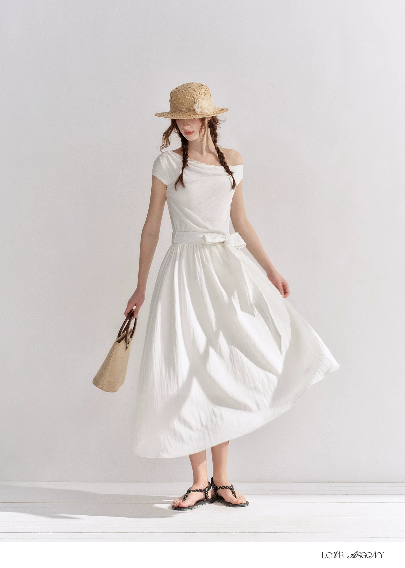 Lace-Trim Off-Shoulder Tie Dress