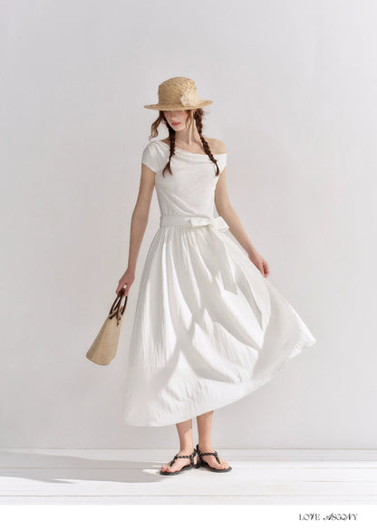 Lace-Trim Off-Shoulder Tie Dress