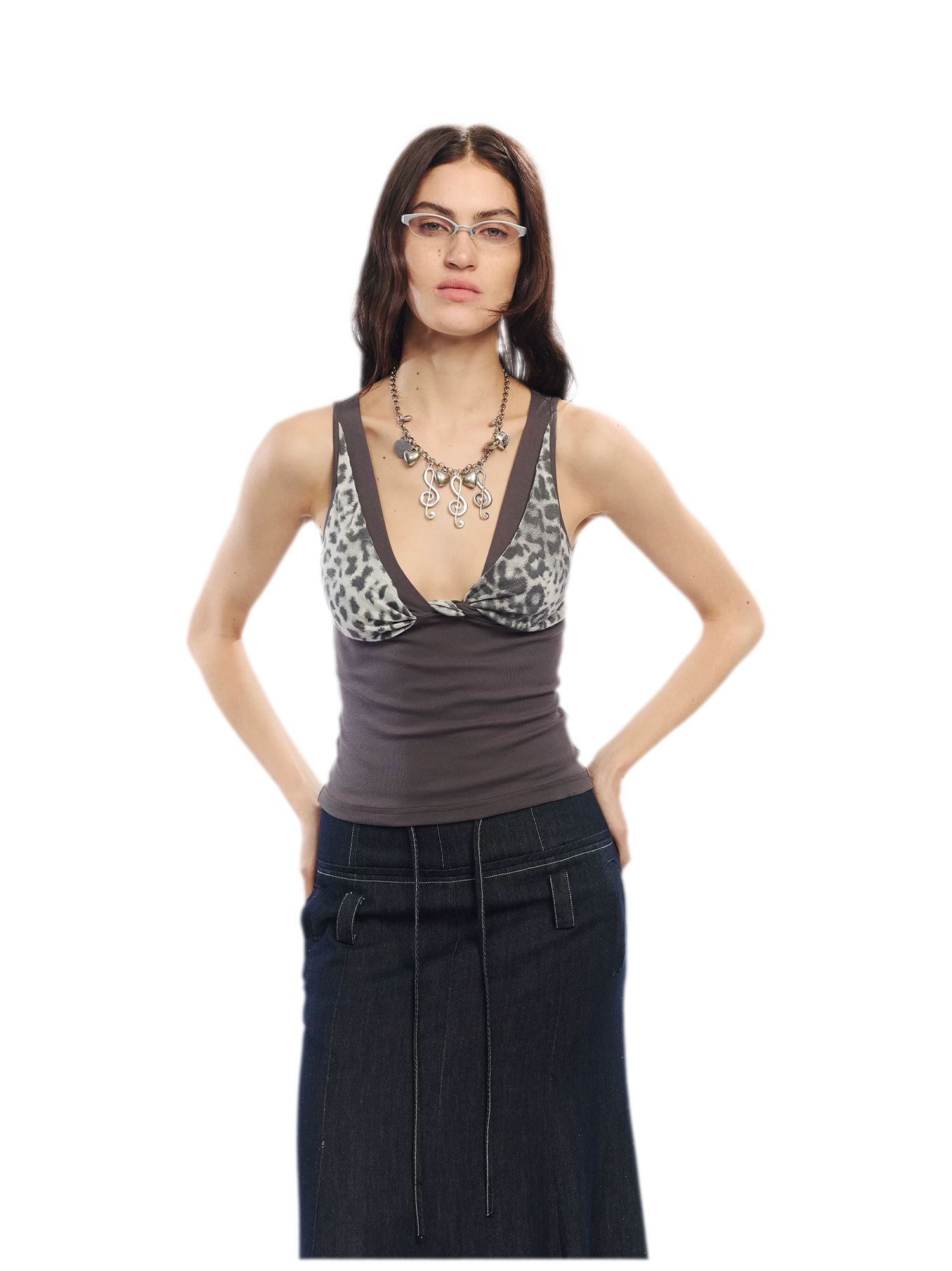 Leopard Print Rhinestone V-neck Camisole