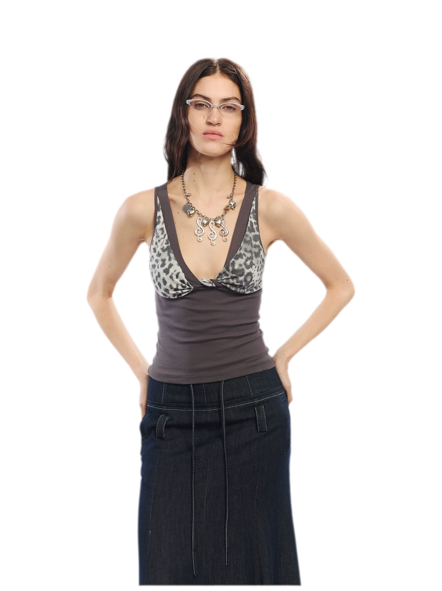 Leopard Print Rhinestone V-neck Camisole