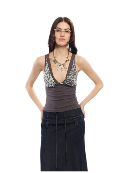 Leopard Print Rhinestone V-neck Camisole