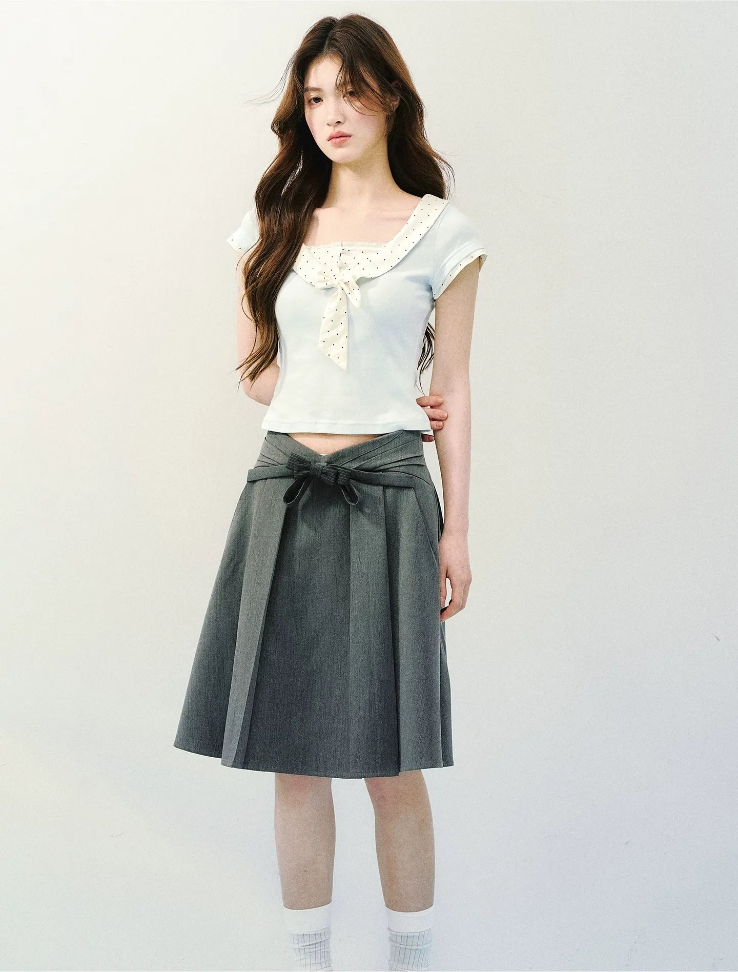 Bow Tie Floral Patchwork Short Sleeve T-Shirt