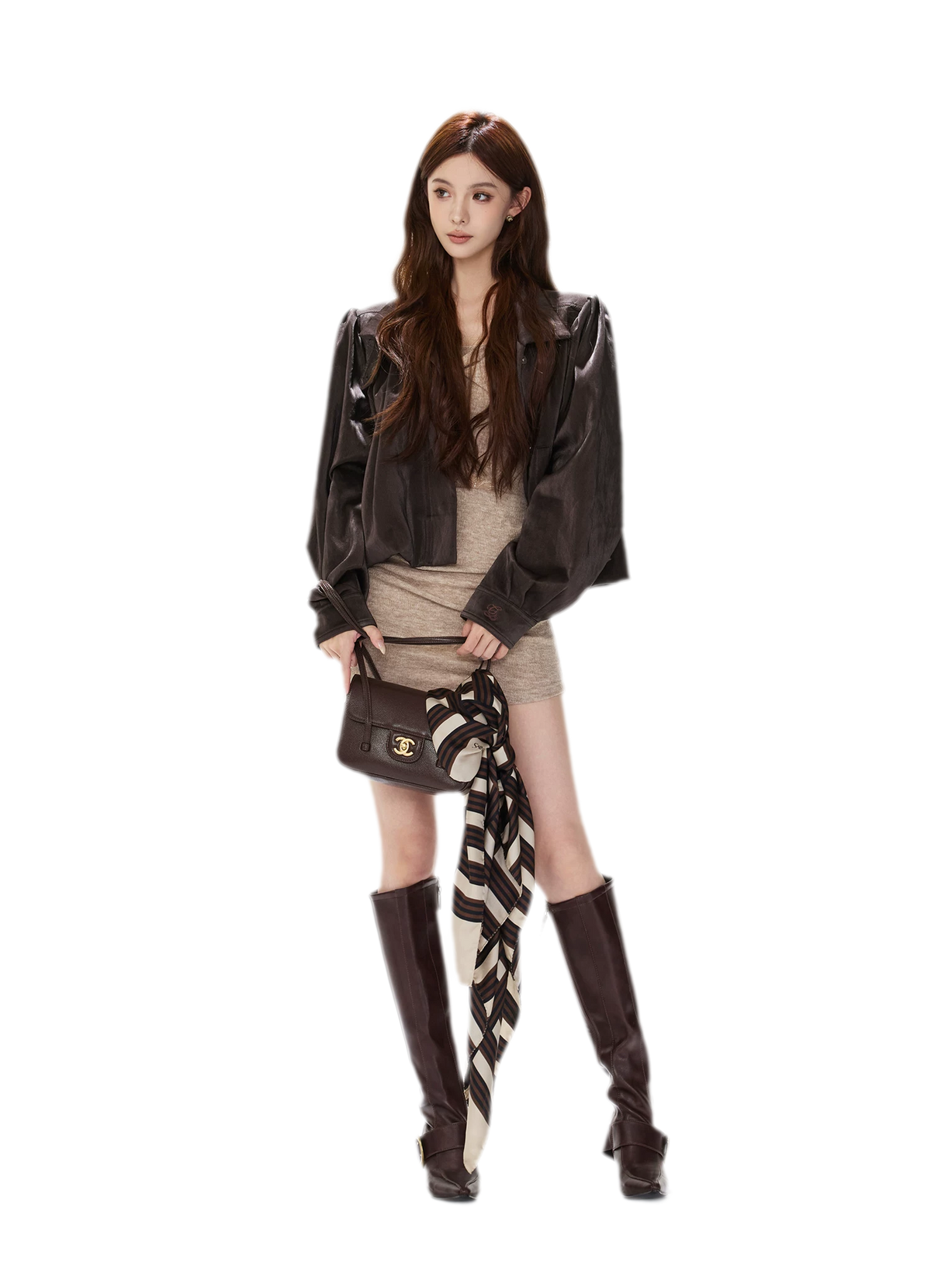 Veste courte froncée en cuir PU