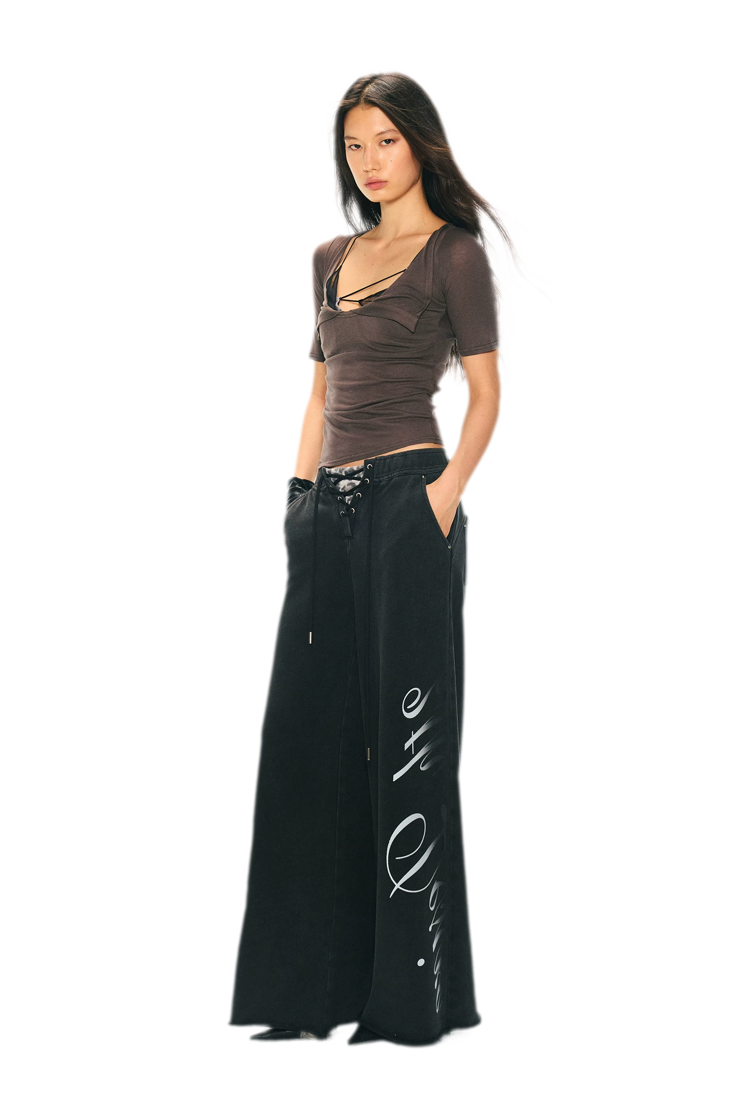 Vintage Letter Print Wide-Leg Pants