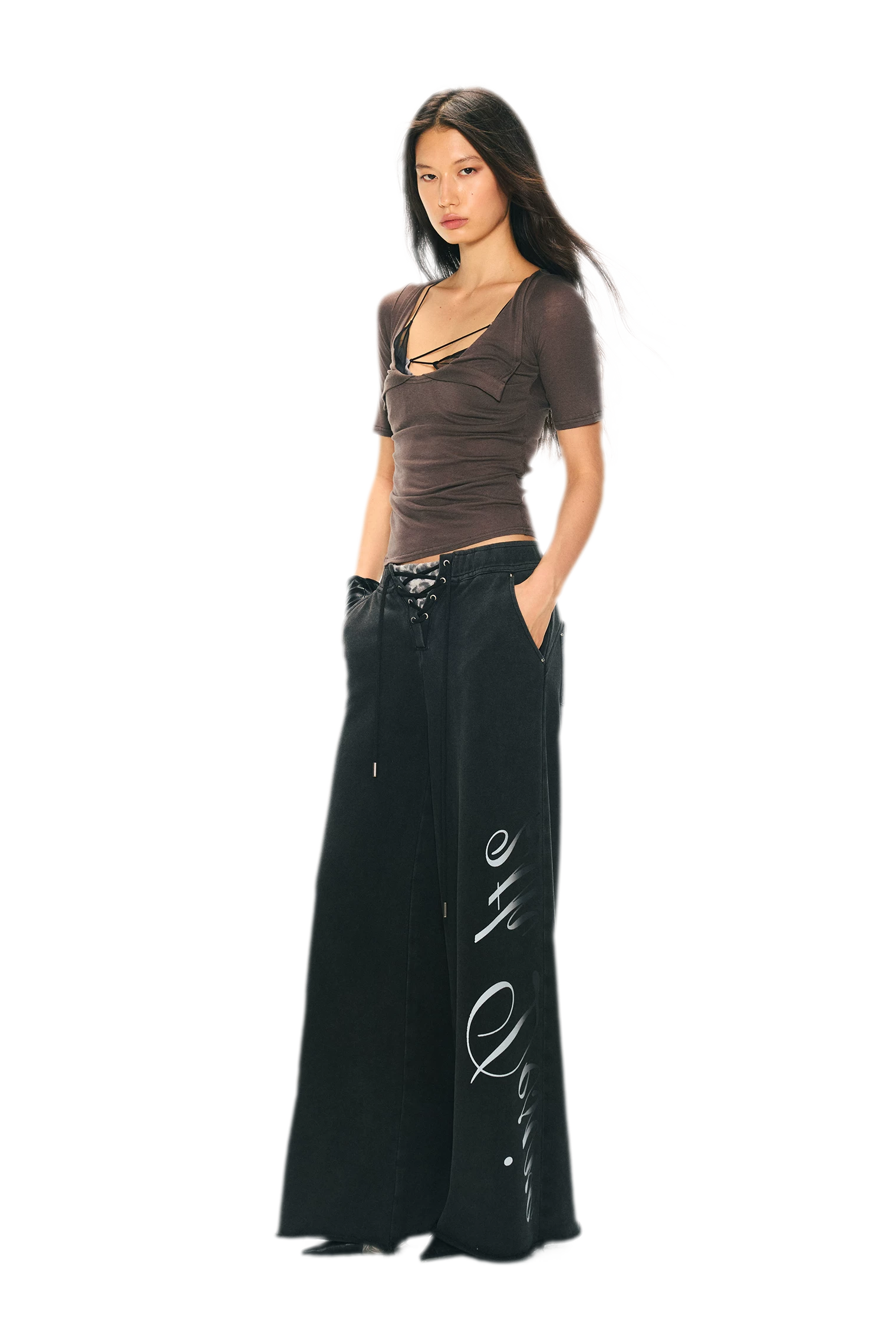 Vintage Letter Print Wide-Leg Pants