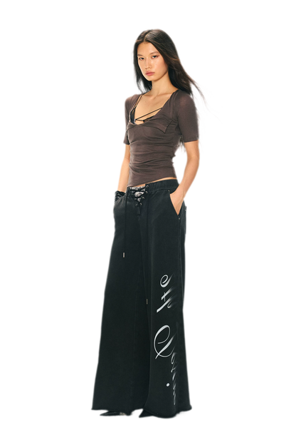 Vintage Letter Print Wide-Leg Pants