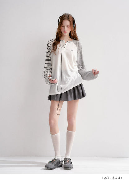 Striped Polka Dot Raglan Sleeve Long Sleeve Pullover