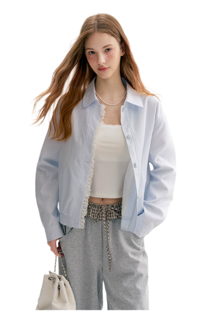 Ramie Cotton Lace-Trimmed Jacket