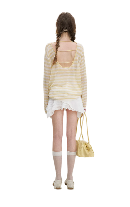 Striped Open-Back Cardigan