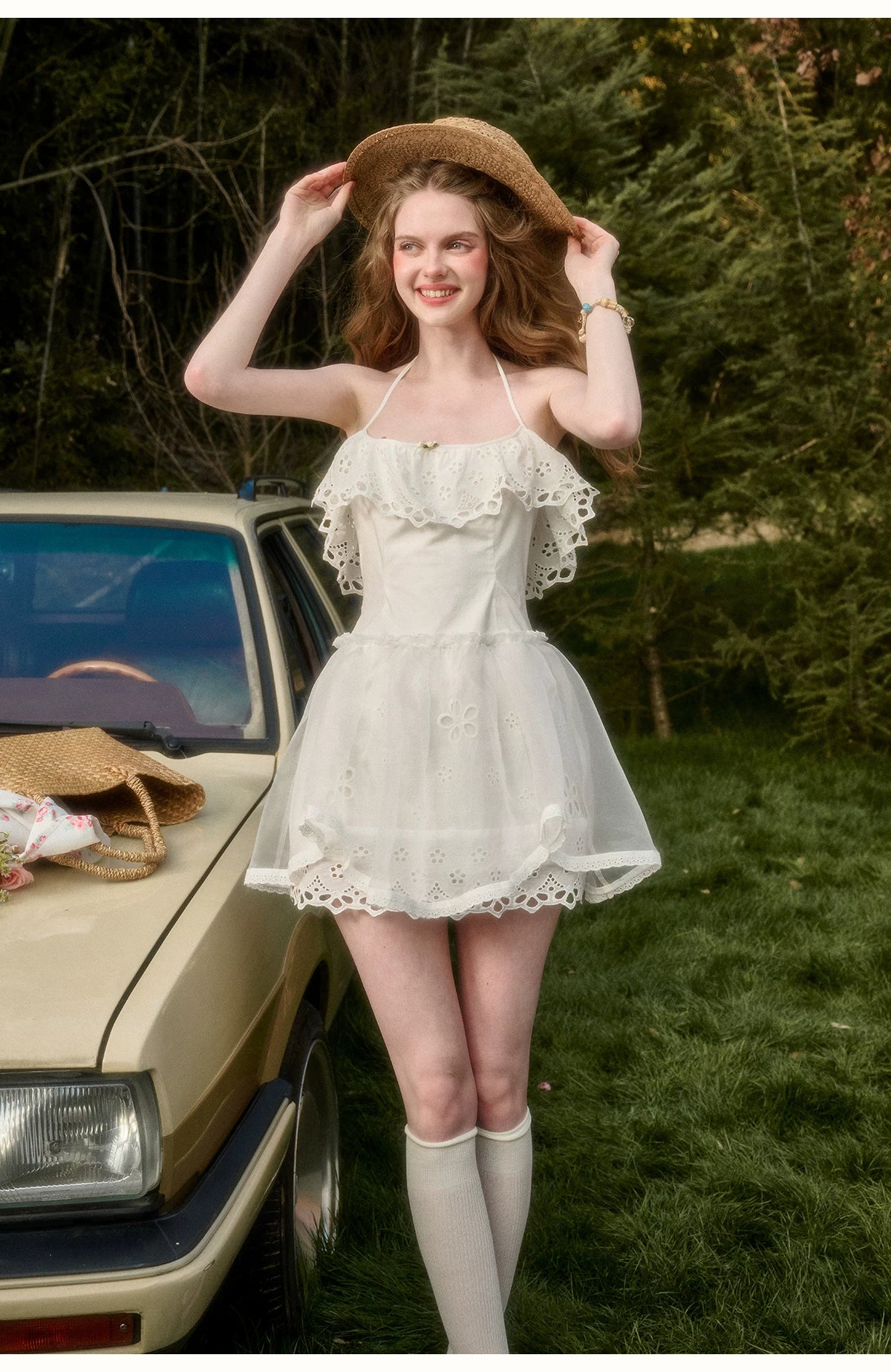 Water Embroidered Slim Camisole Dress