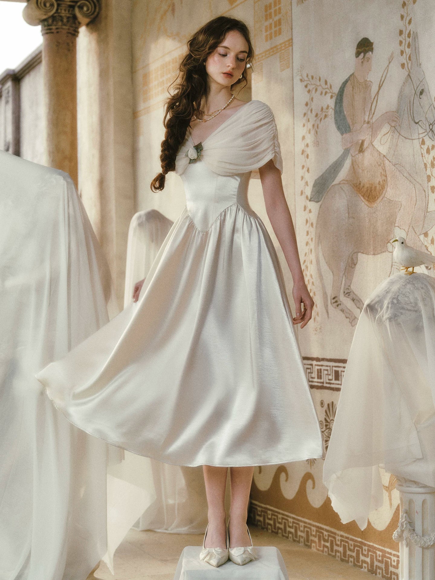 Ruching Rose A-Line Dress