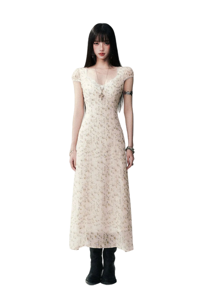 Lace V-Neck Long Dress
