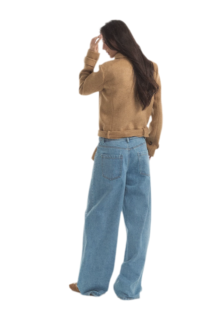 Wool Double-Breasted Cropped Coat