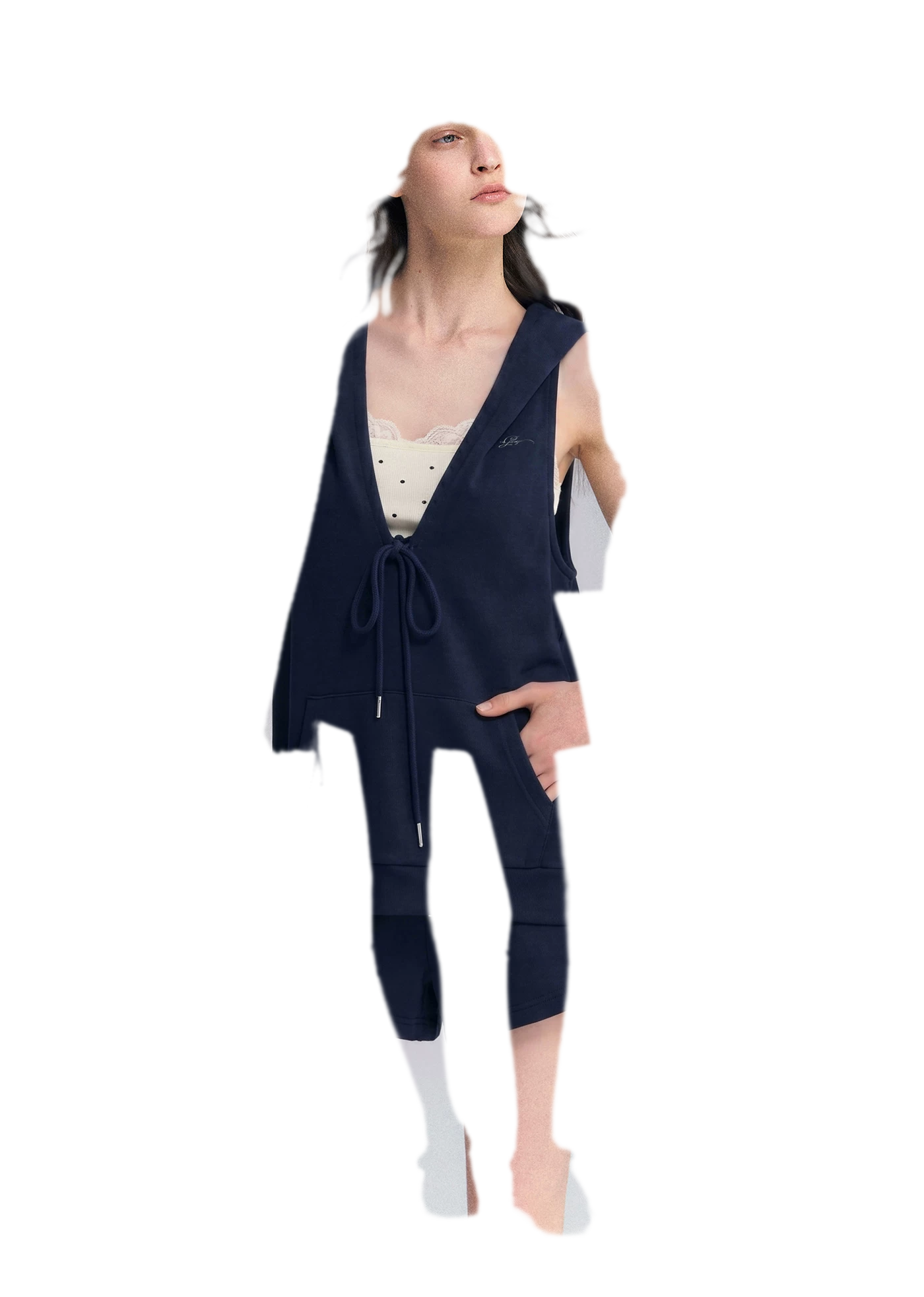 U-Neck Hoodie Vest Set