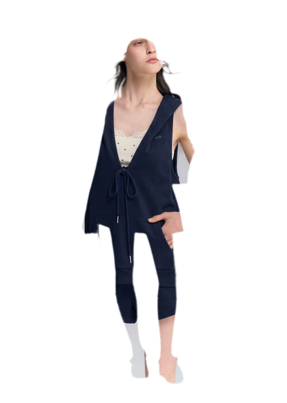 U-Neck Hoodie Vest Set