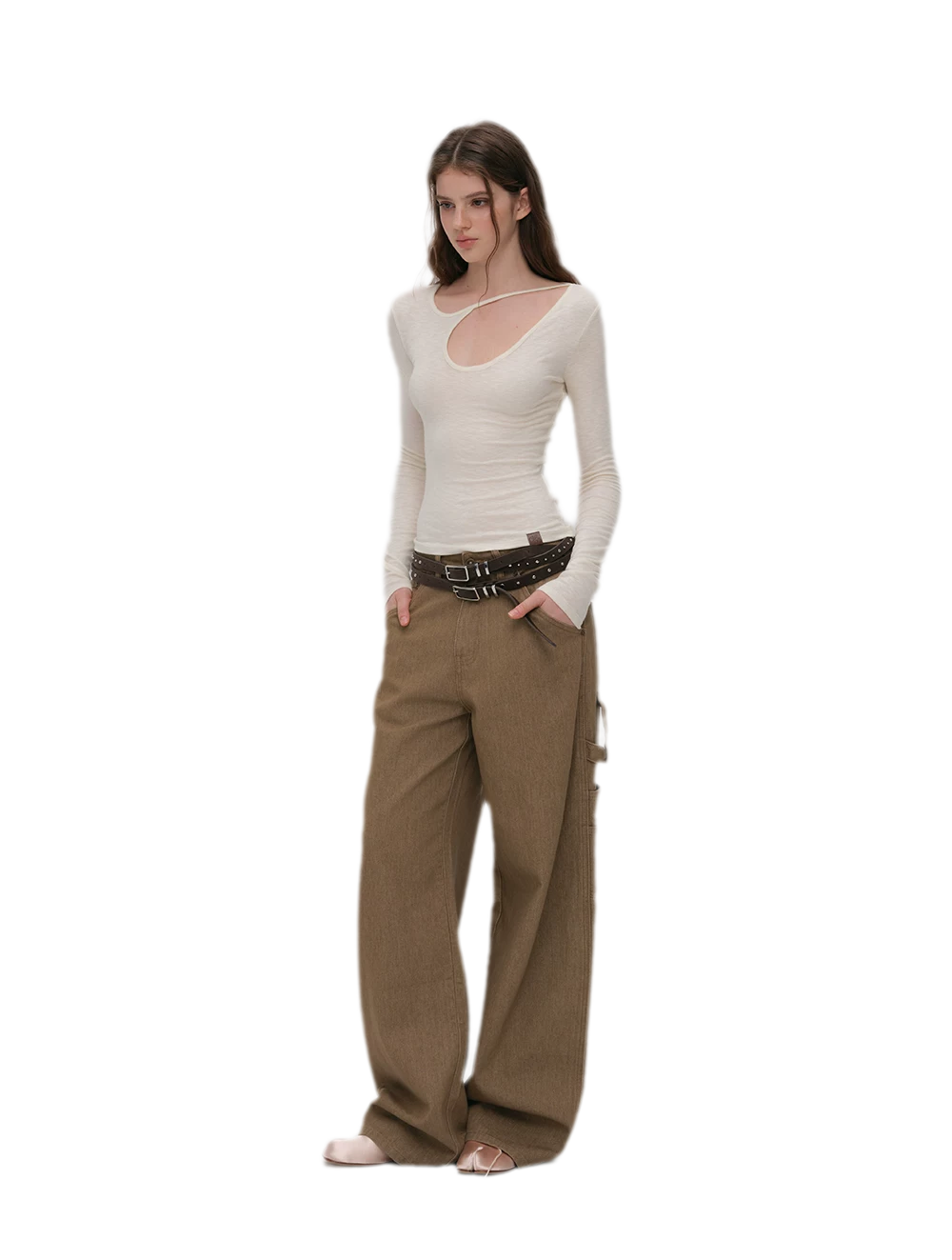 Enzyme-Washed Wide-Leg Utility Jeans