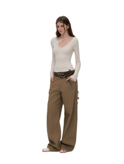 Enzyme-Washed Wide-Leg Utility Jeans