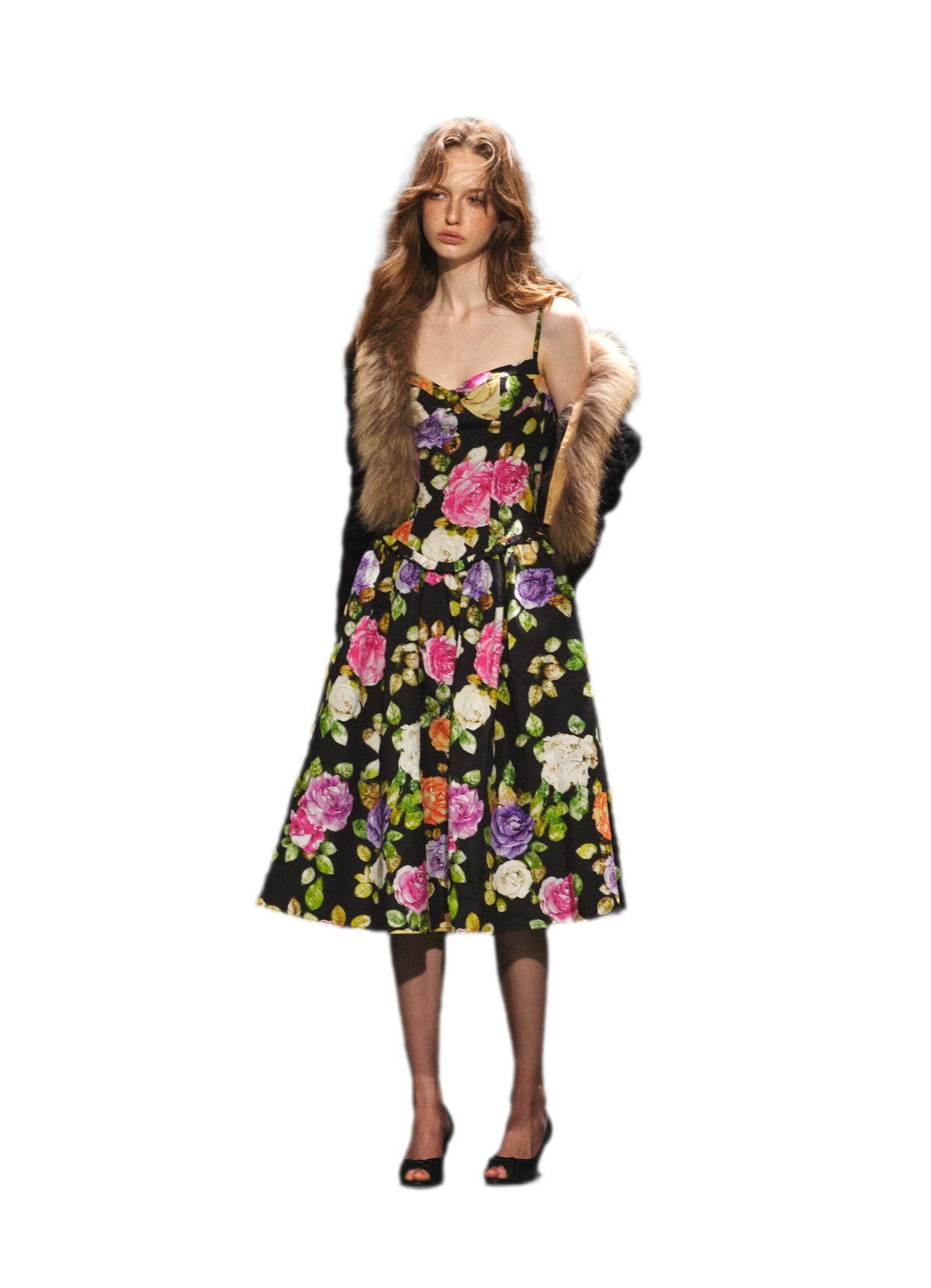 Robe en lyocell à taille marquée et motif floral