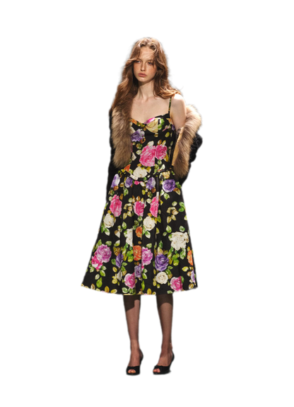 Robe en lyocell à taille marquée et motif floral