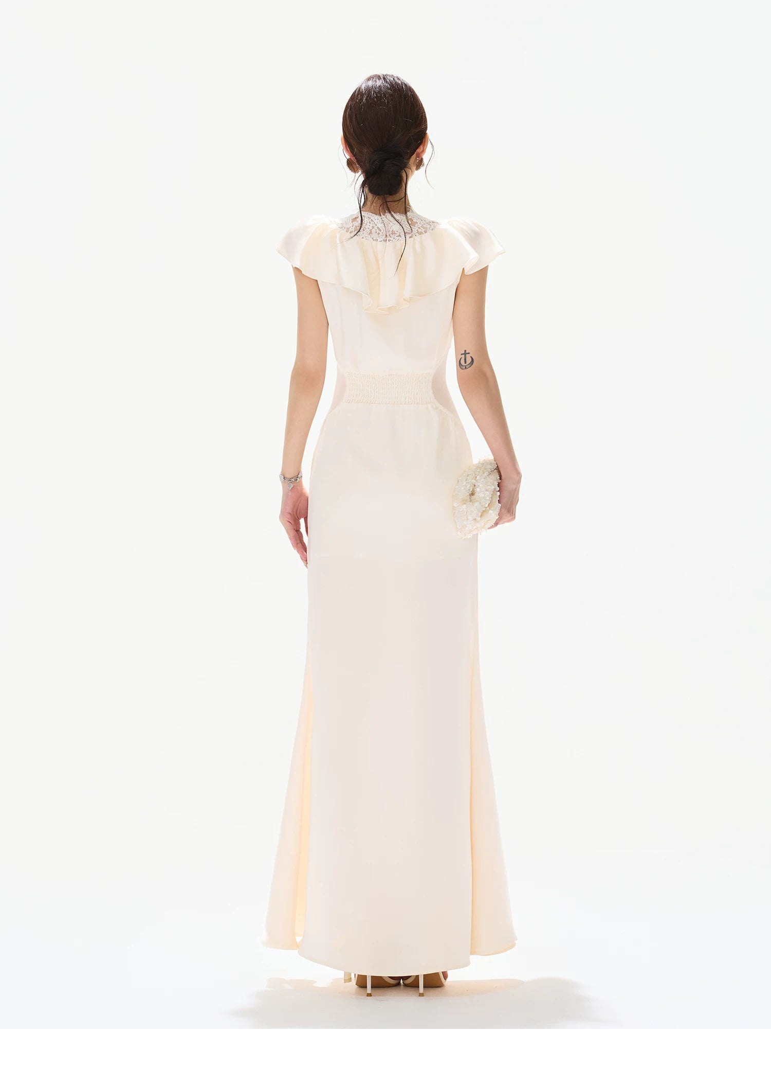 Vintage Ruffled Lace Waist-Cut Long Dress
