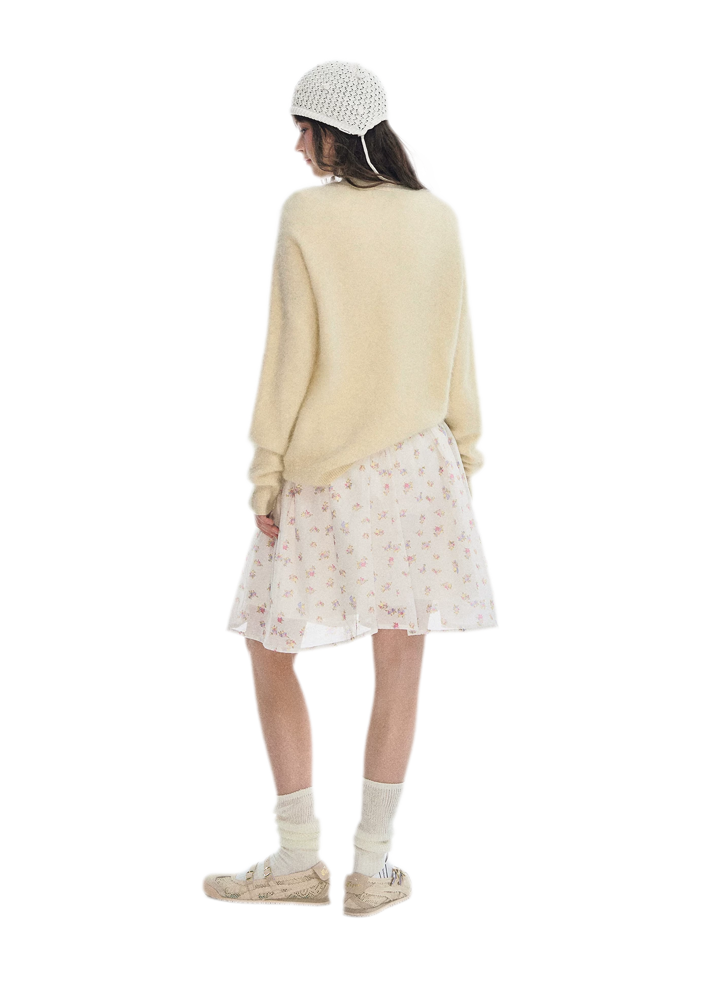 Pleated Floral A-Line Skirt