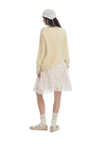Pleated Floral A-Line Skirt
