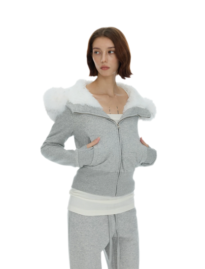 Detachable Fur Collar Hoodie Jacket