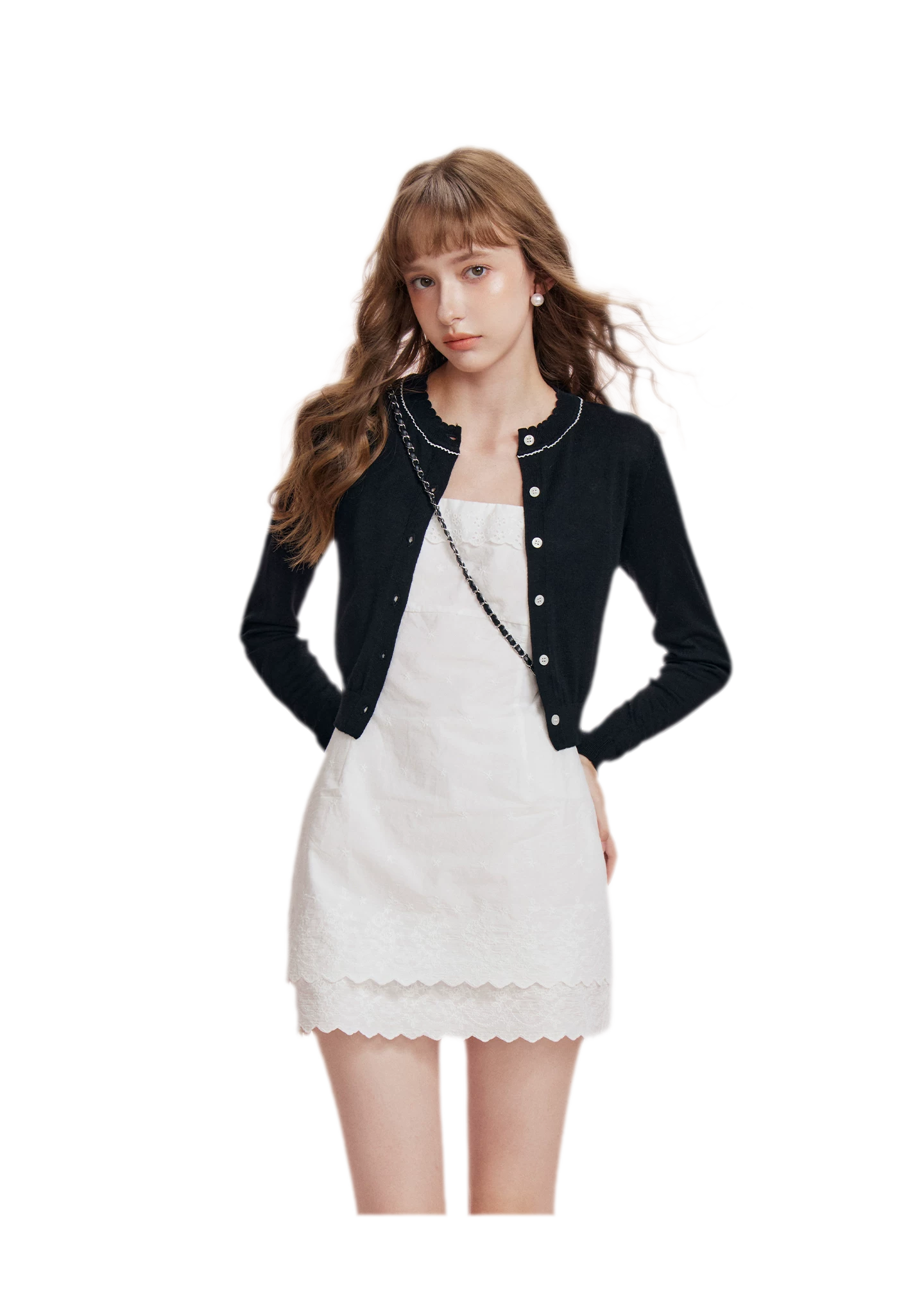 Cashmere Wave Trim Cardigan