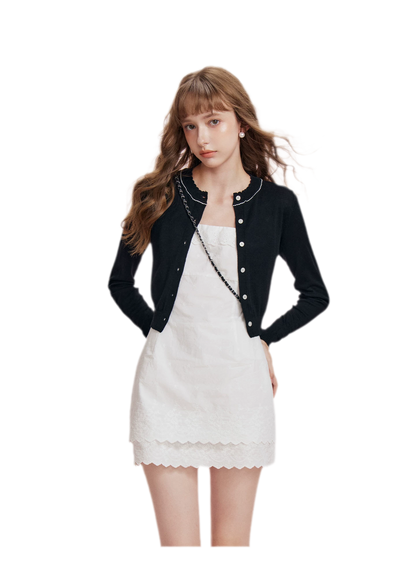 Cashmere Wave Trim Cardigan
