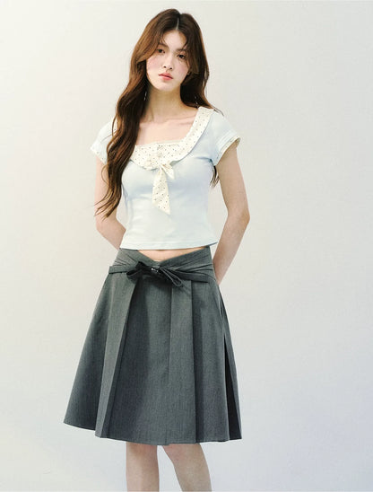 High Waist Pleated Midi Skirt