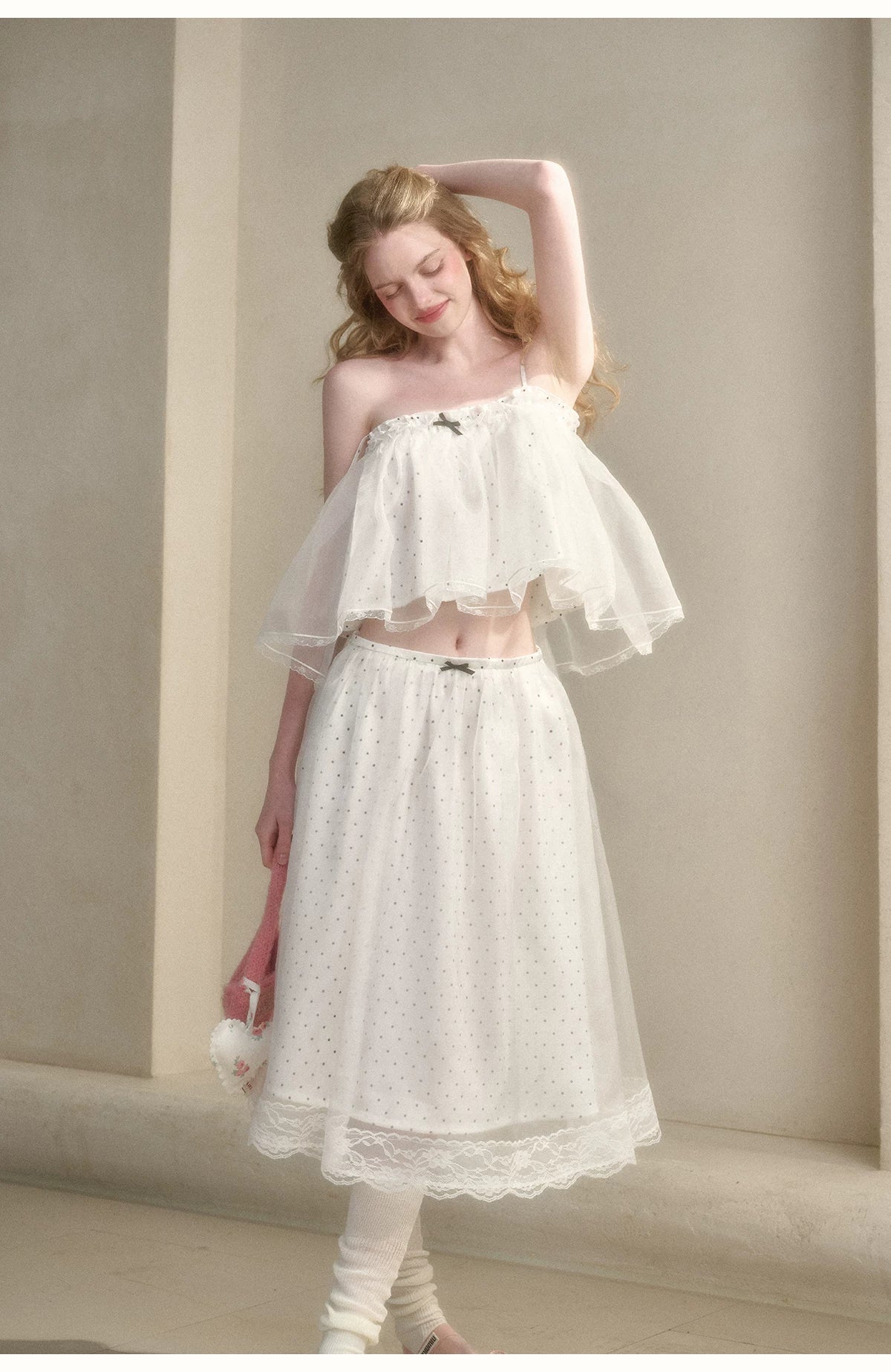 Babydoll Pearl Organza Polka Dot Set