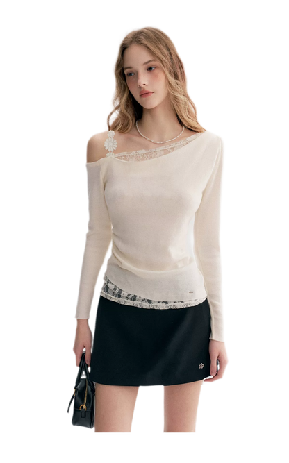 Lace Asymmetric Knit Top