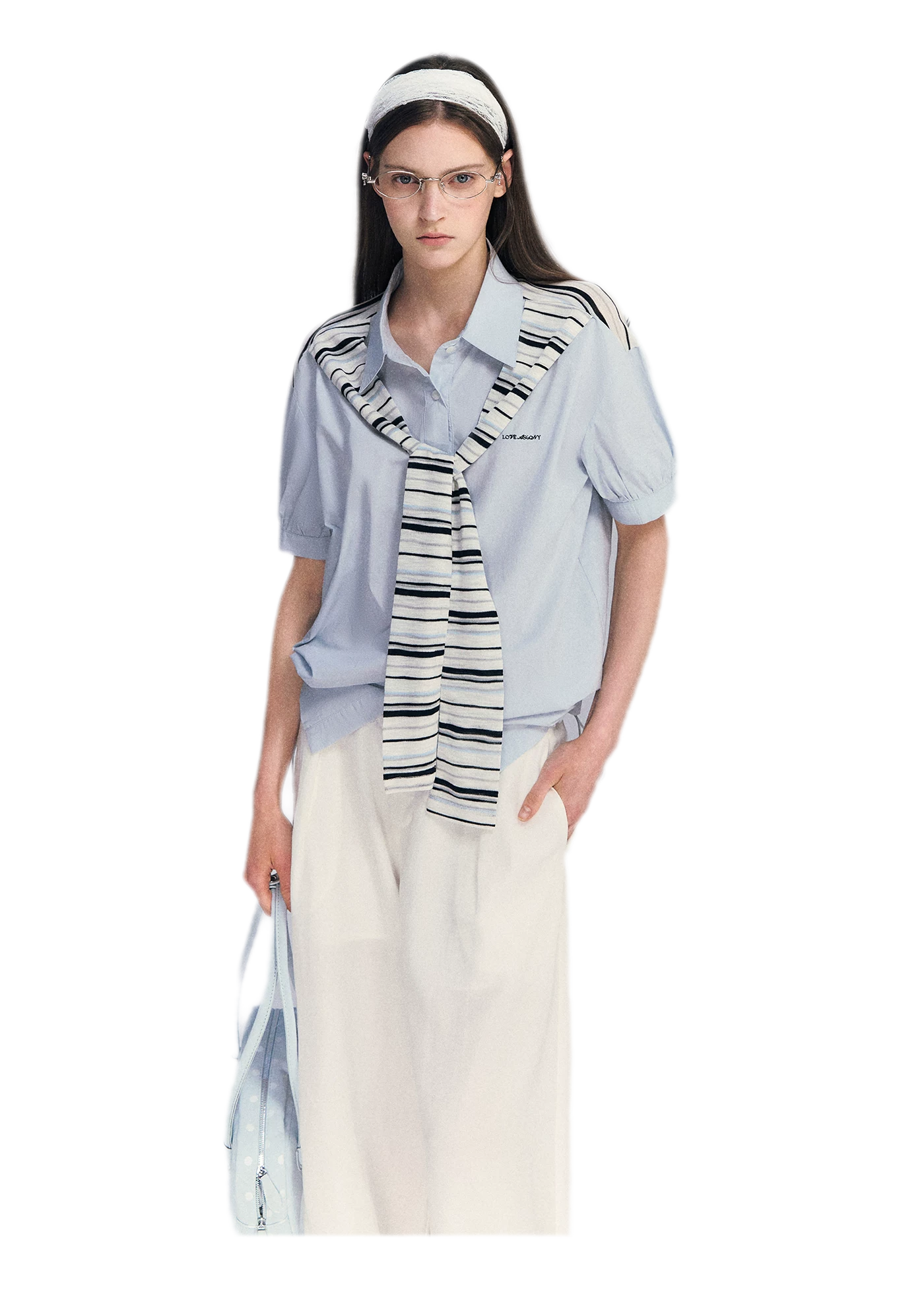 Striped Scarf Hem Shirt