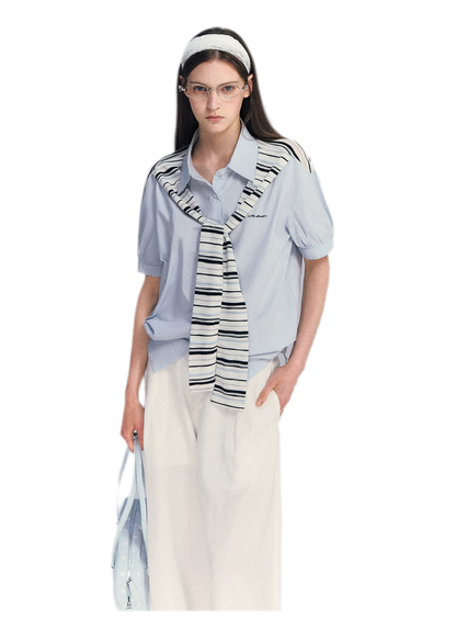 Striped Scarf Hem Shirt