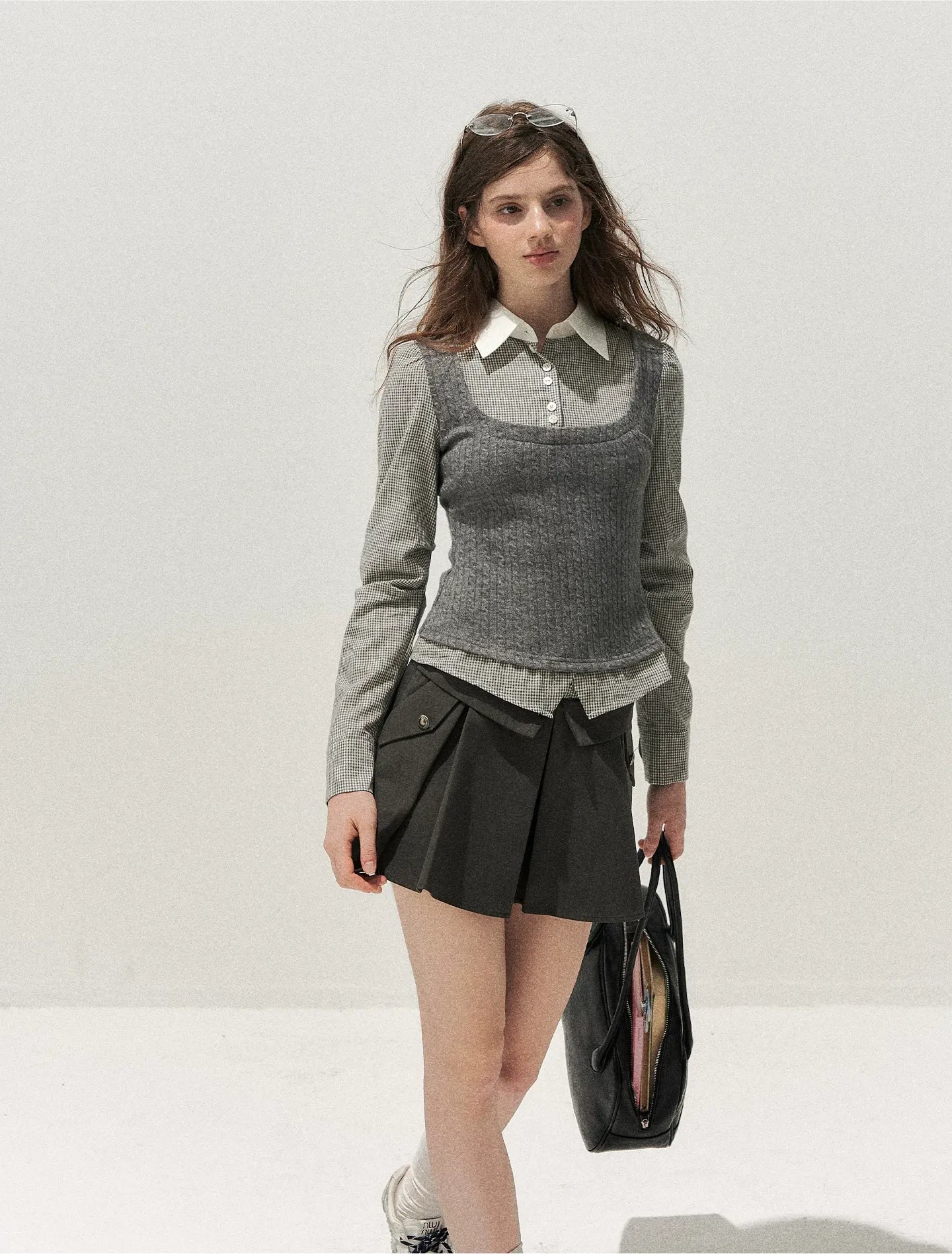 Cable-Knit Layered Shirt Vest