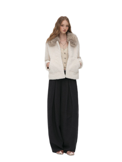 Pleated Contrast Wide-Leg Trousers