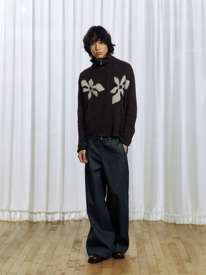 Appliqué Zip-Up Knit Jacket