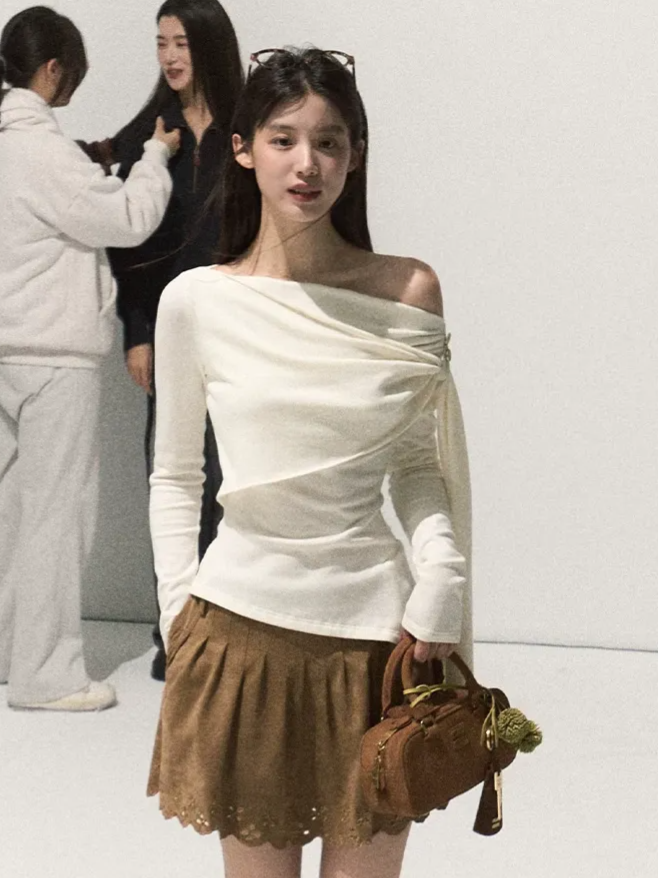 Draped Slim Knit Top
