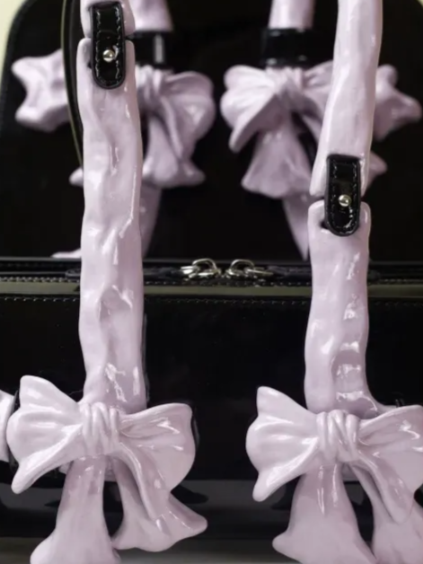 Glossy Bow Handle Handbag