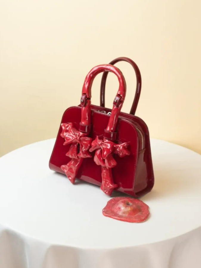 Ceramic Glossy Bow Structured Handbag