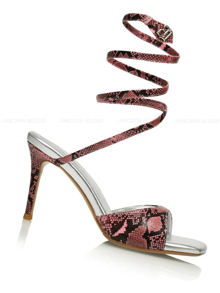 Snake-Embossed Spiral Strap Sandals